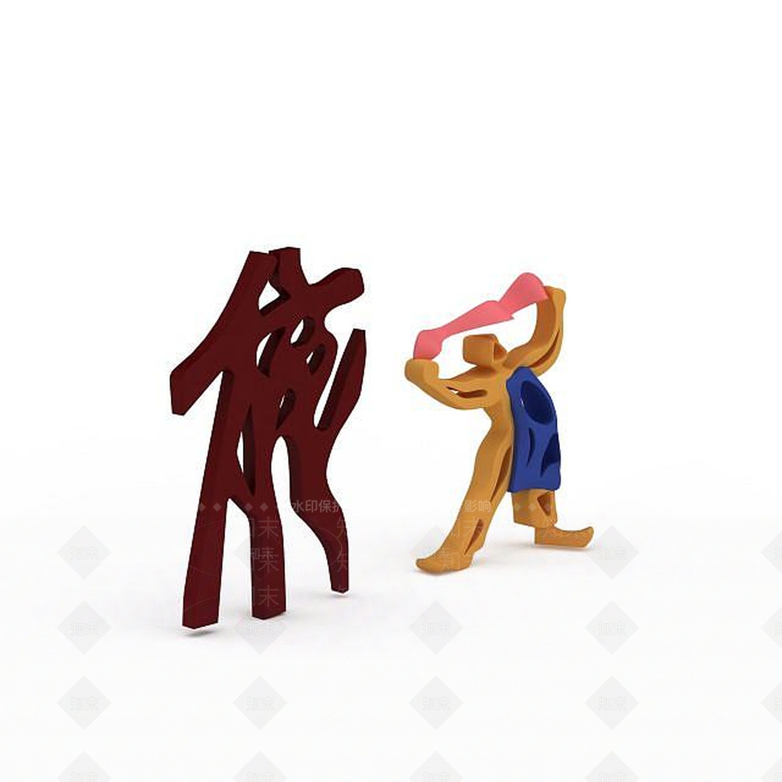 现代创意汉字人物雕塑3D模型下载【ID:1199582434】