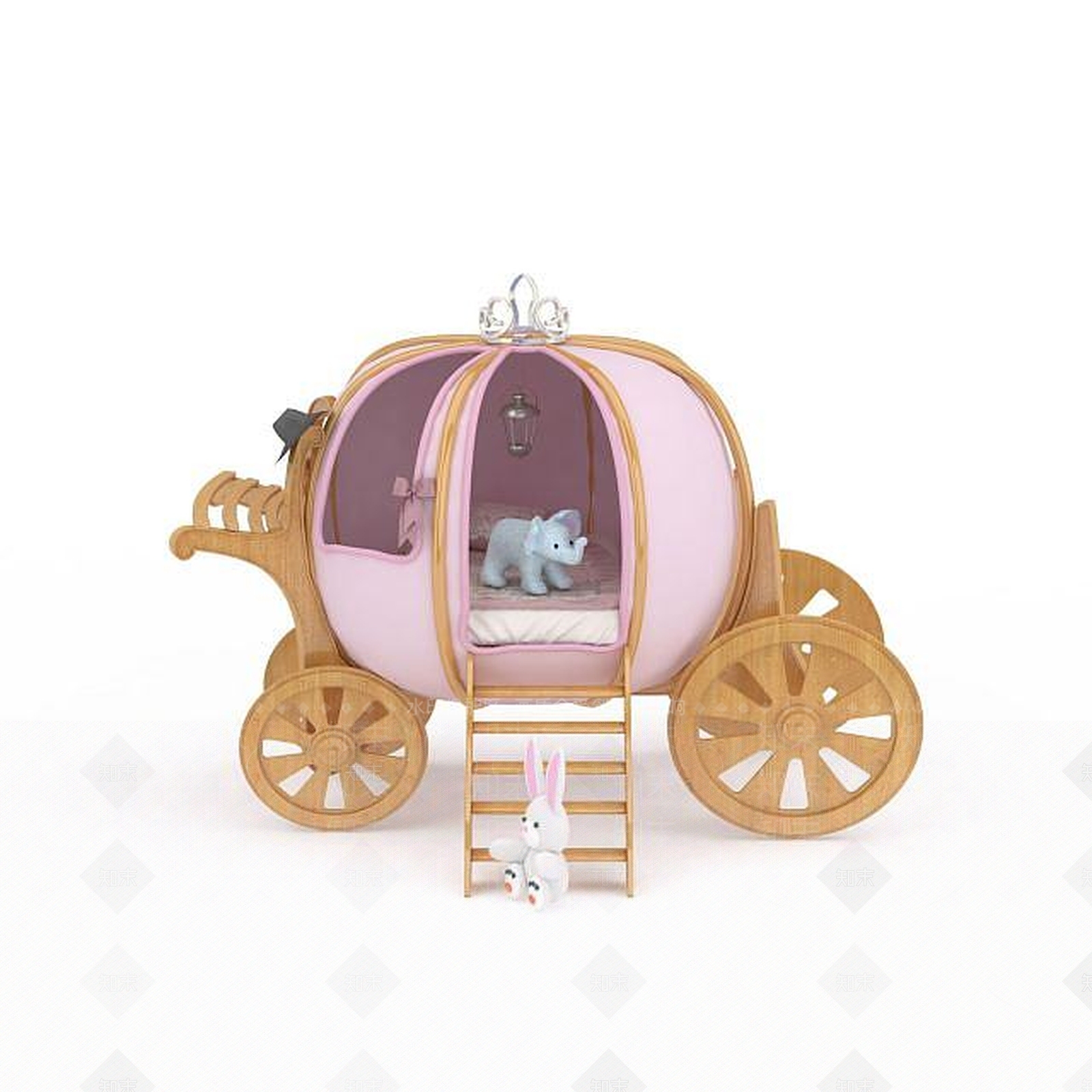 现代公主房实木梦幻马车儿童床3D模型下载【ID:1199582817】