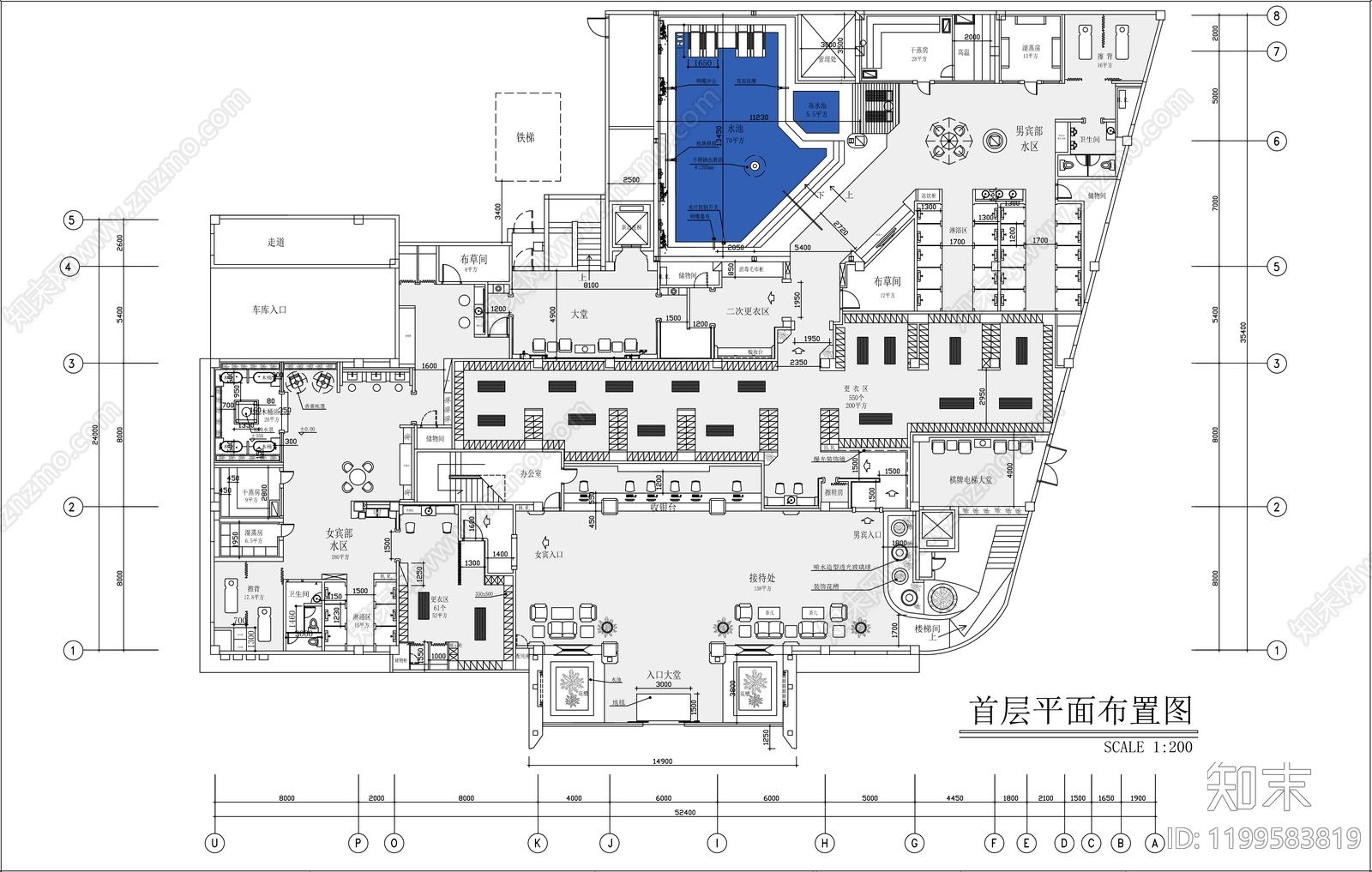 现代洗浴中心施工图下载【ID:1199583819】