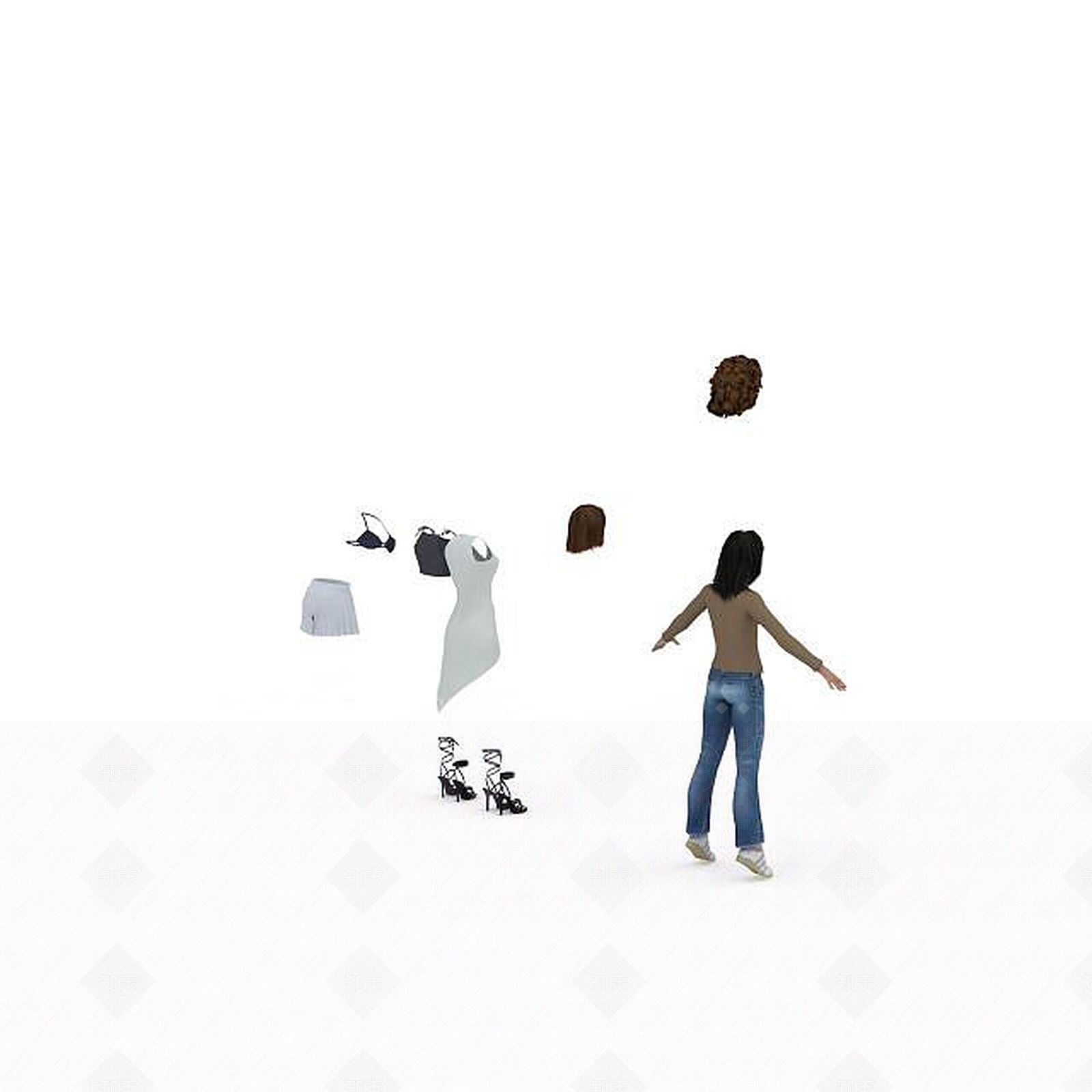 现代年轻女人及配饰3D模型下载【ID:1199584691】