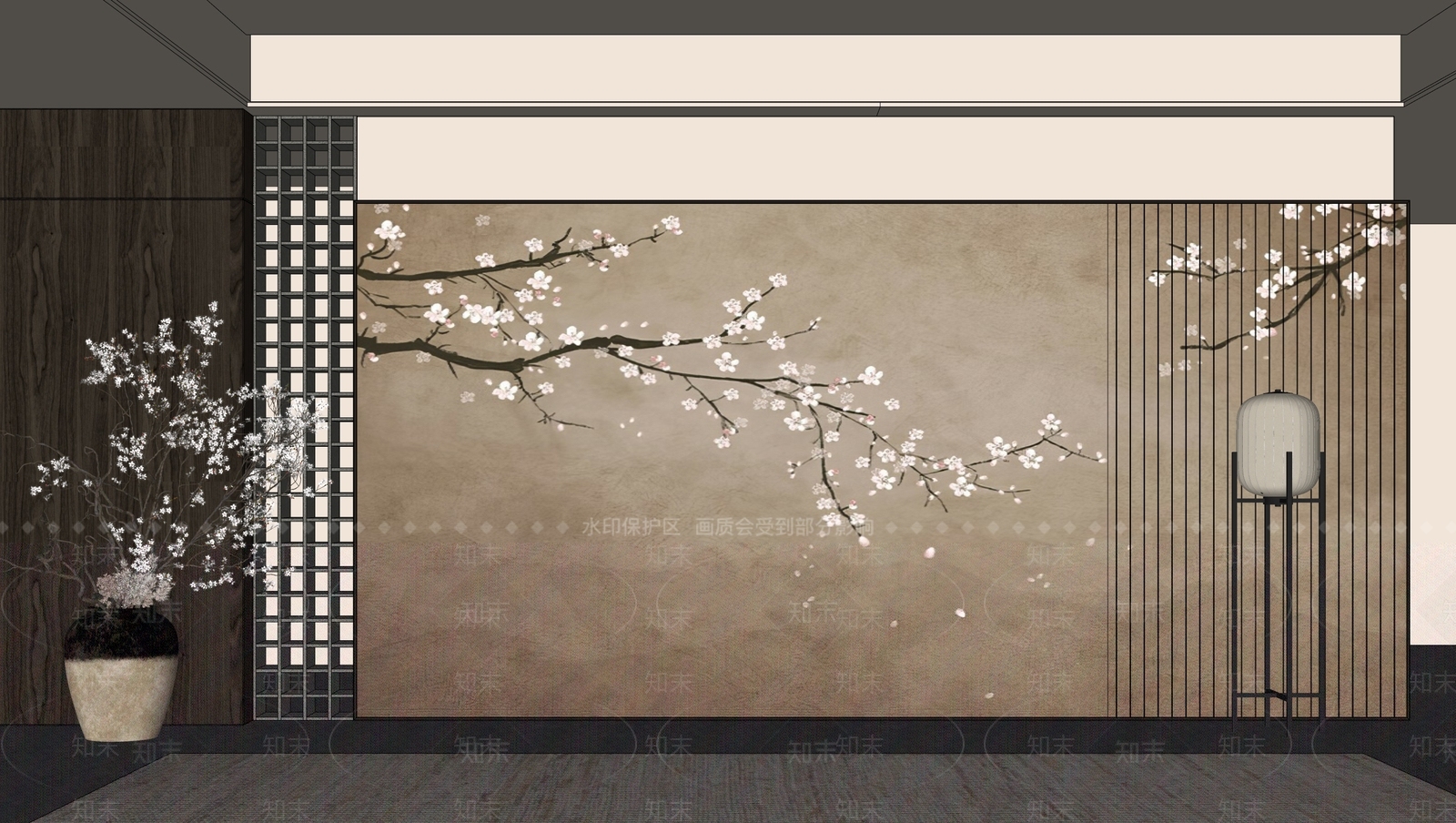 新中式中式背景墙SU模型下载【ID:1199586353】
