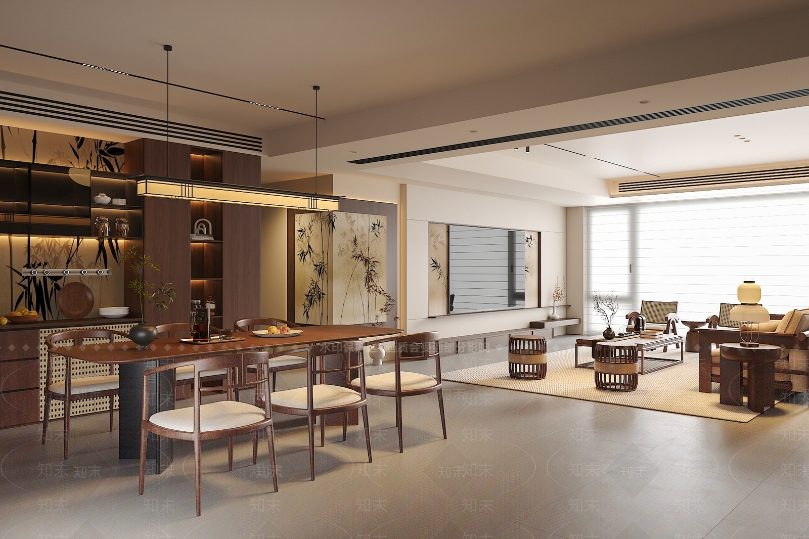 新中式中古客餐厅SU模型下载【ID:1199586648】