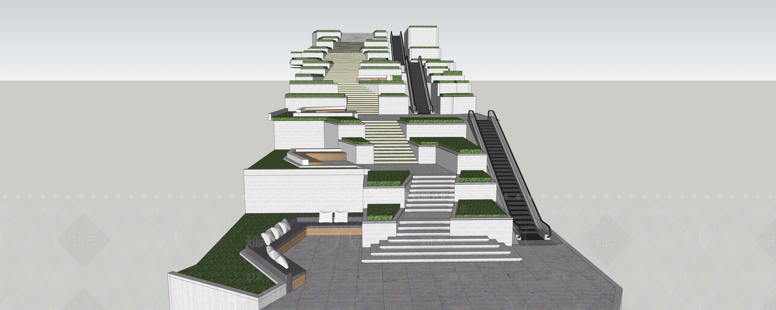 现代台阶景观SU模型下载【ID:1199586923】