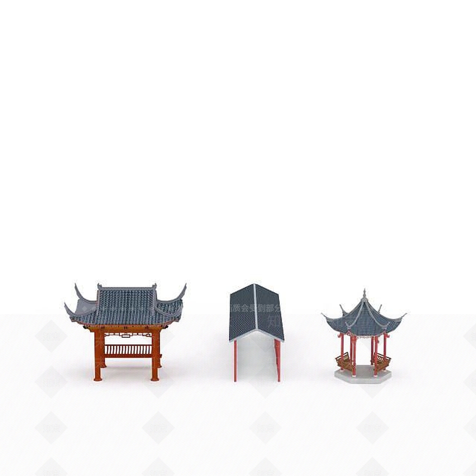 中式六角亭四角亭长廊3D模型下载【ID:1199587645】
