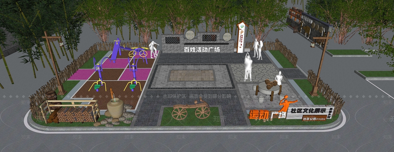 现代广场景观SU模型下载【ID:1199587824】