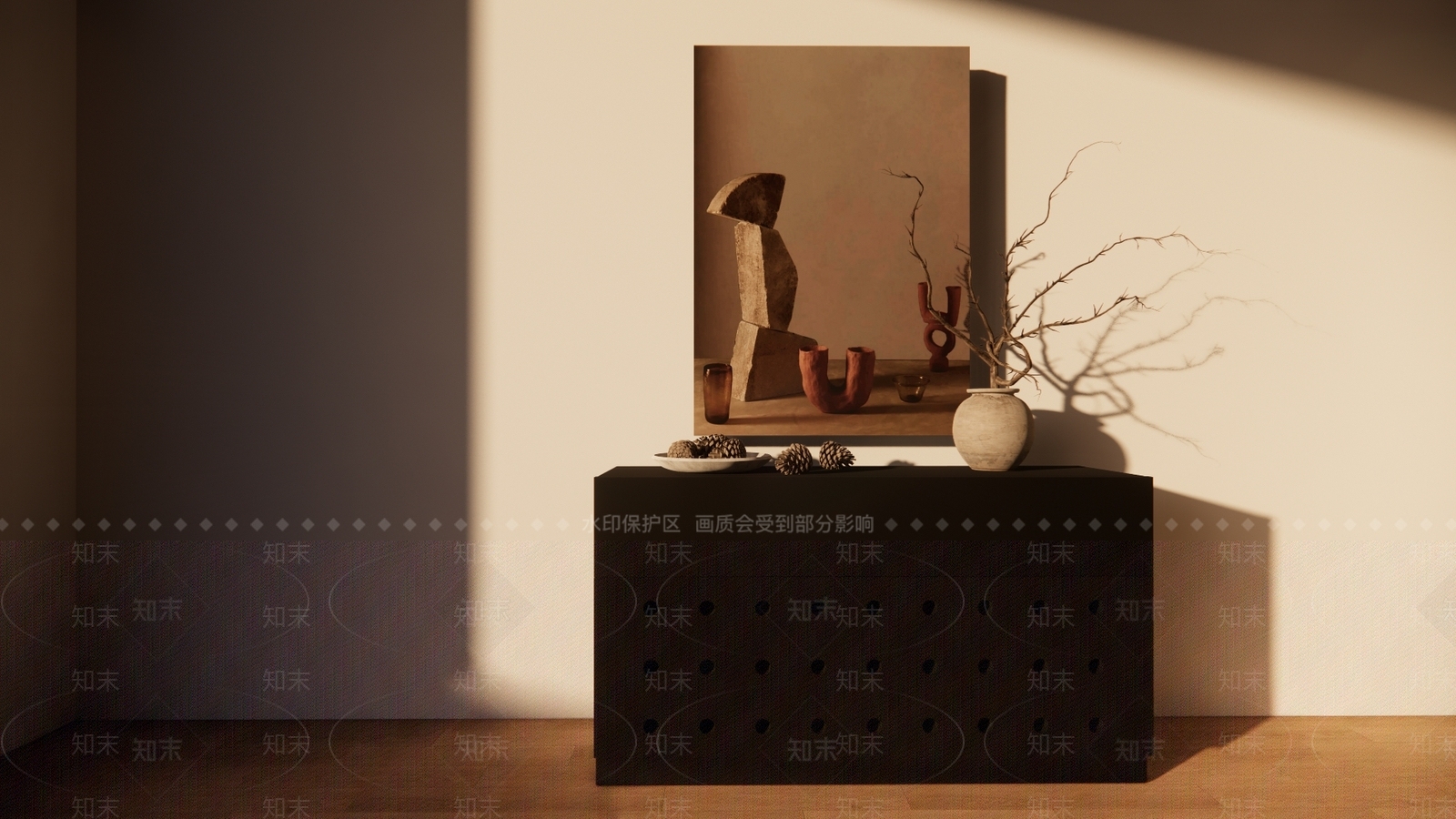 侘寂中古玄关柜SU模型下载【ID:1199812064】