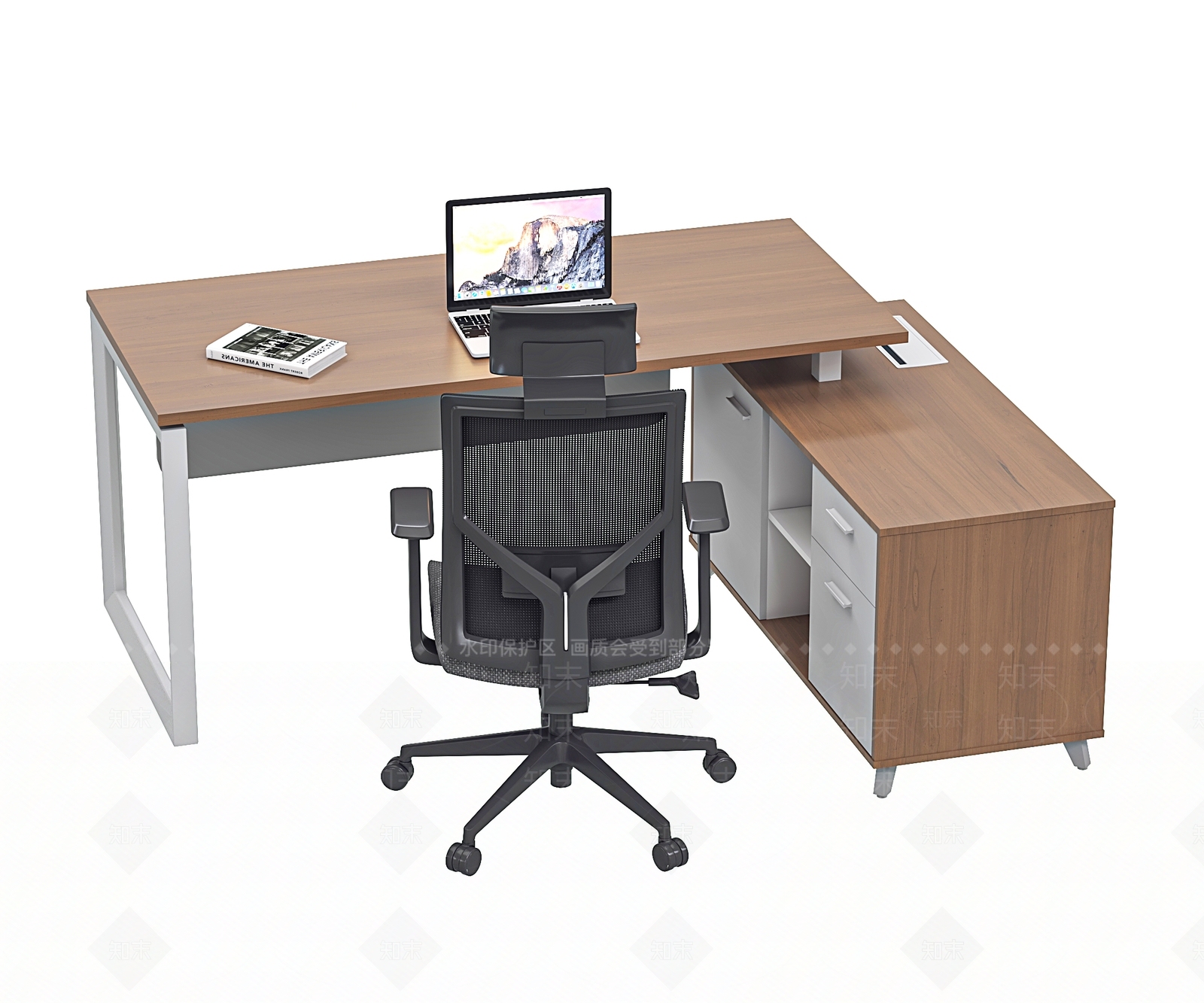现代办公桌3D模型渲染效果图