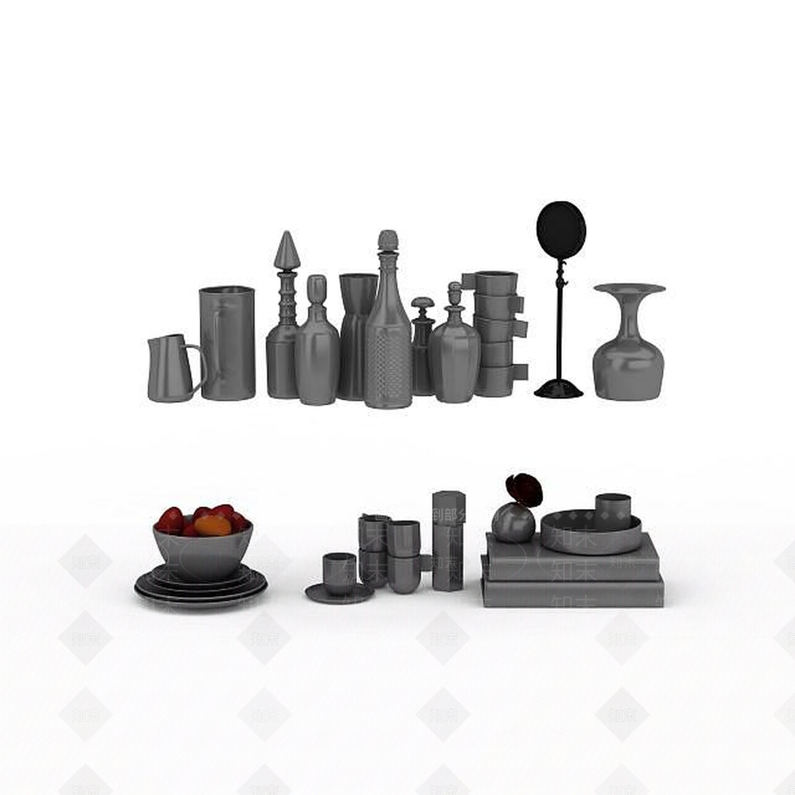 现代餐具套装组合3D模型下载【ID:1199595139】