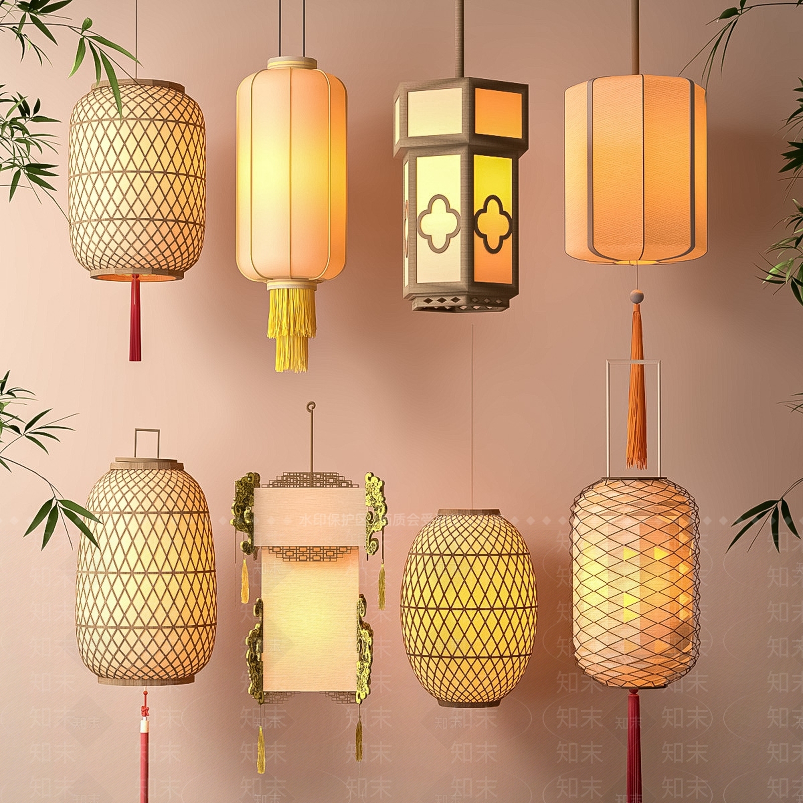 现代新中式灯笼3D模型下载【ID:1199595666】