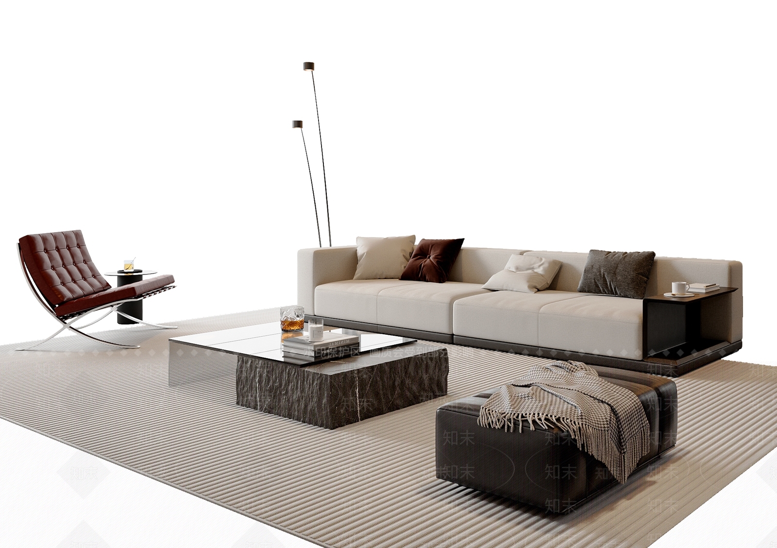 现代简约沙发组合SU模型下载【ID:1199595879】