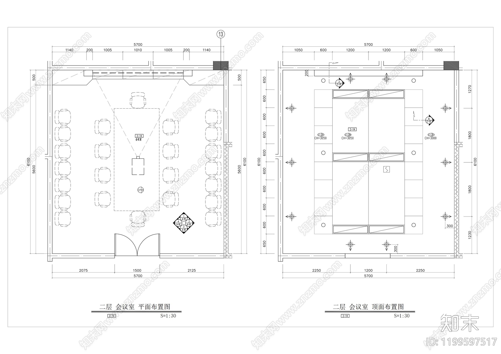 现代会议室cad施工图下载【ID:1199597517】