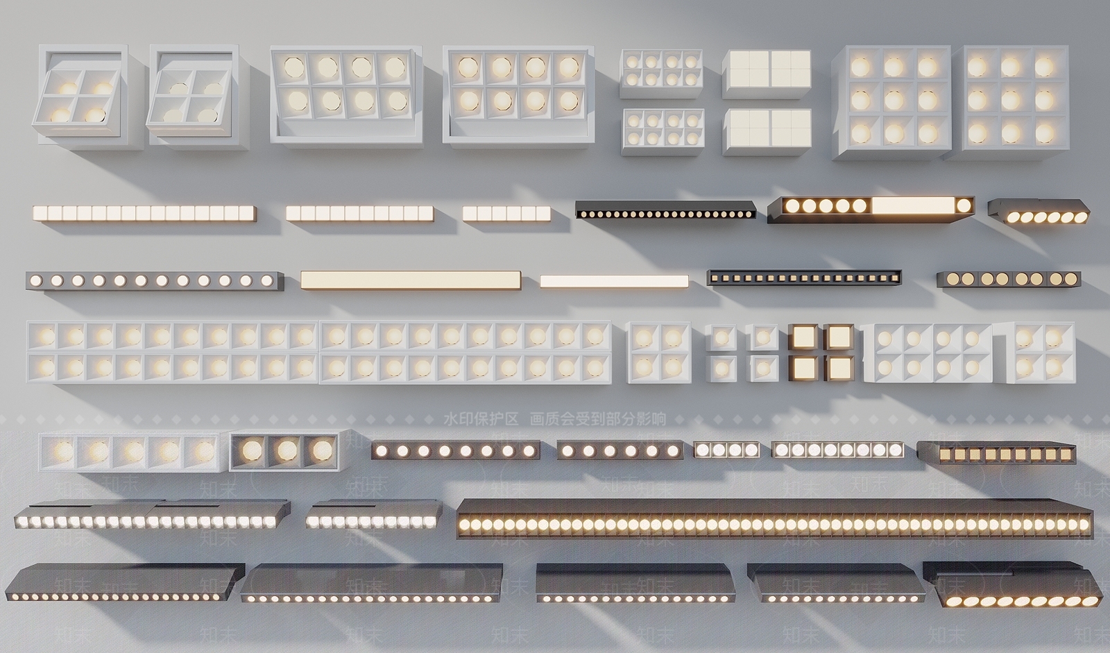 现代格栅灯SU模型下载【ID:1199597746】