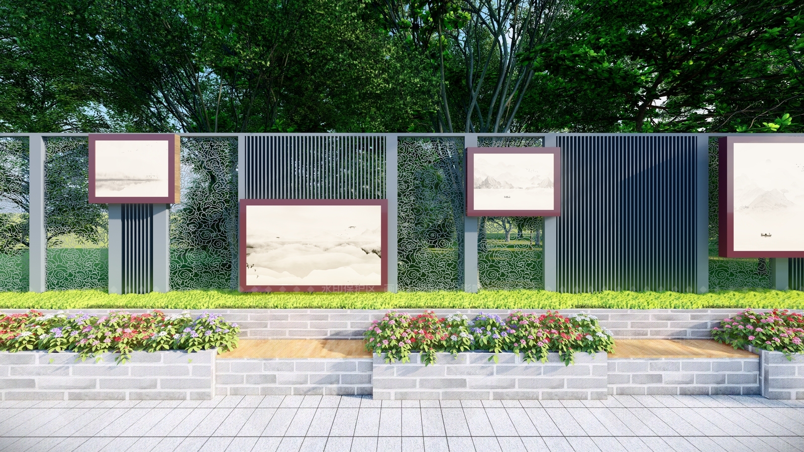 现代新中式景观围栏SU模型下载【ID:1199597921】