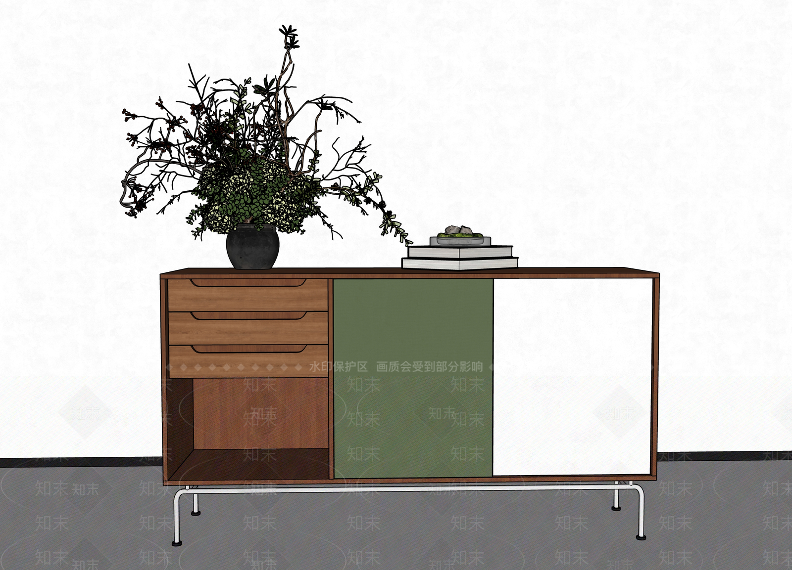 复古中古餐边柜SU模型下载【ID:1199598080】