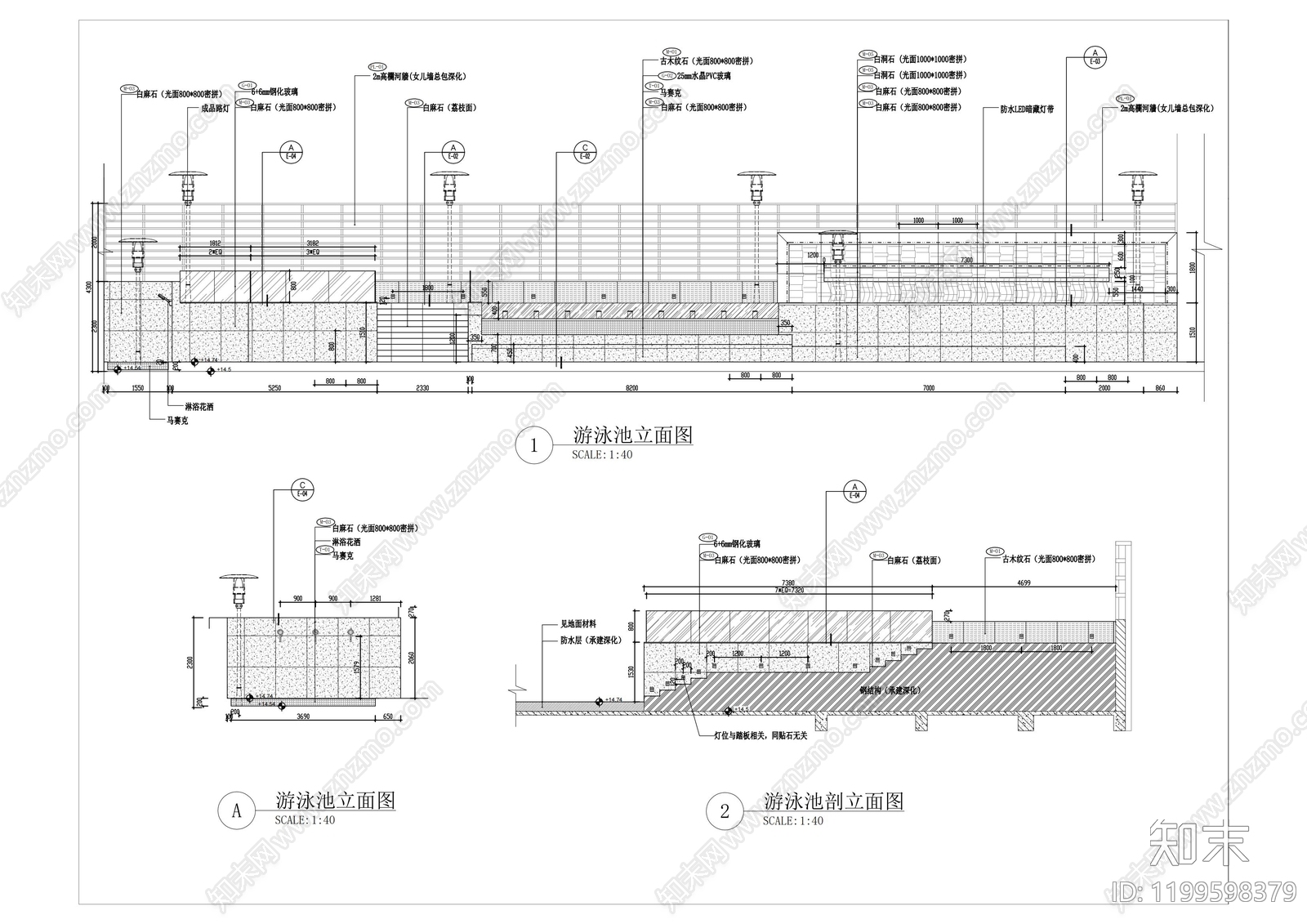 现代游泳馆cad施工图下载【ID:1199598379】