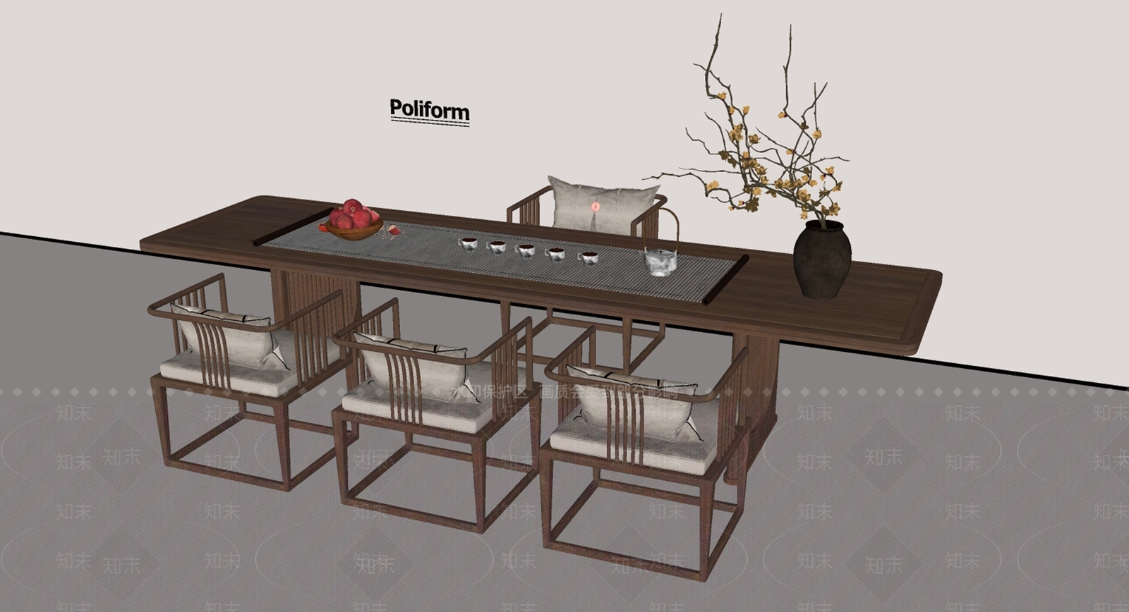 新中式餐桌SU模型下载【ID:1199605091】