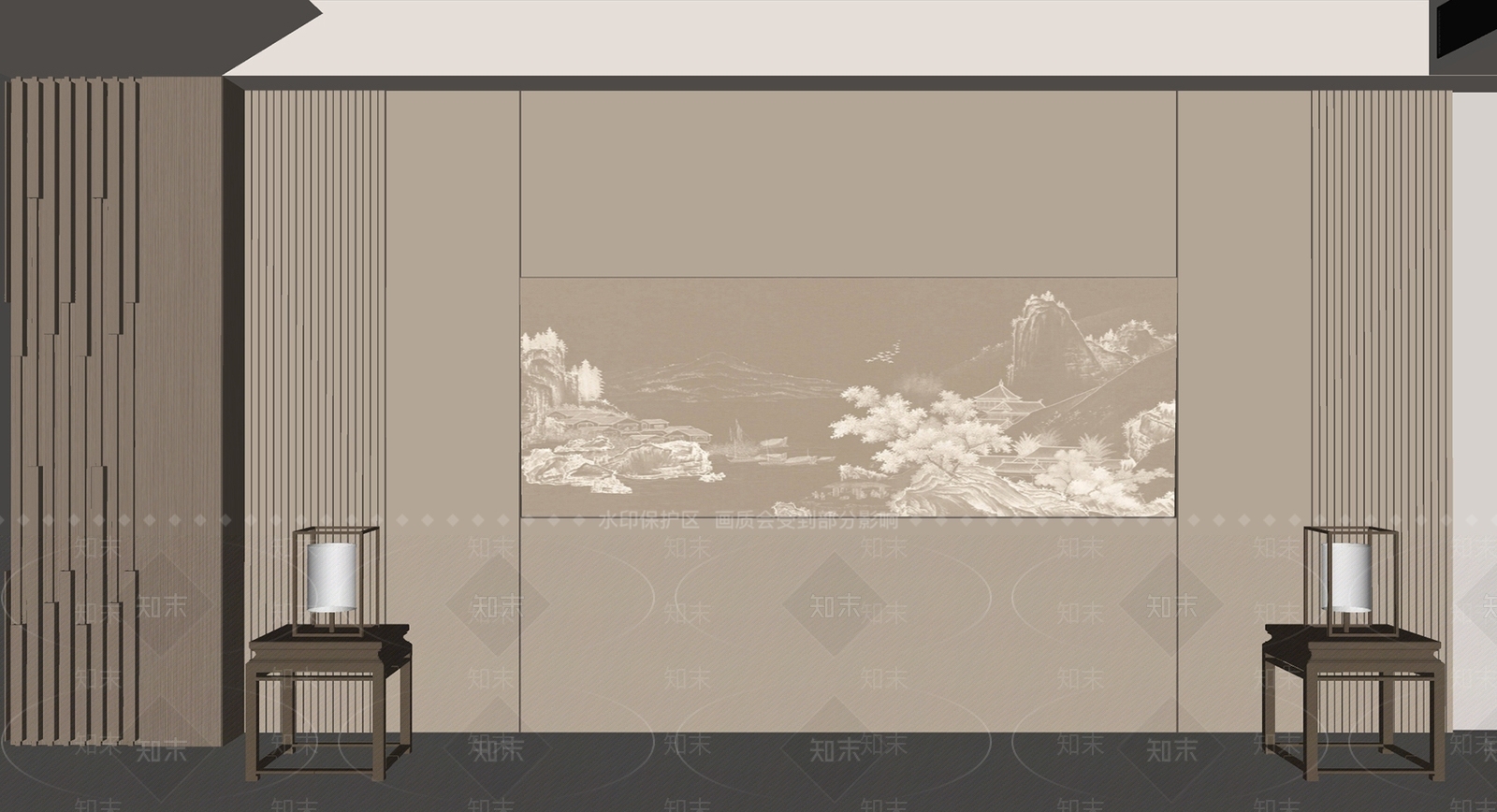 新中式背景墙SU模型下载【ID:1199605214】
