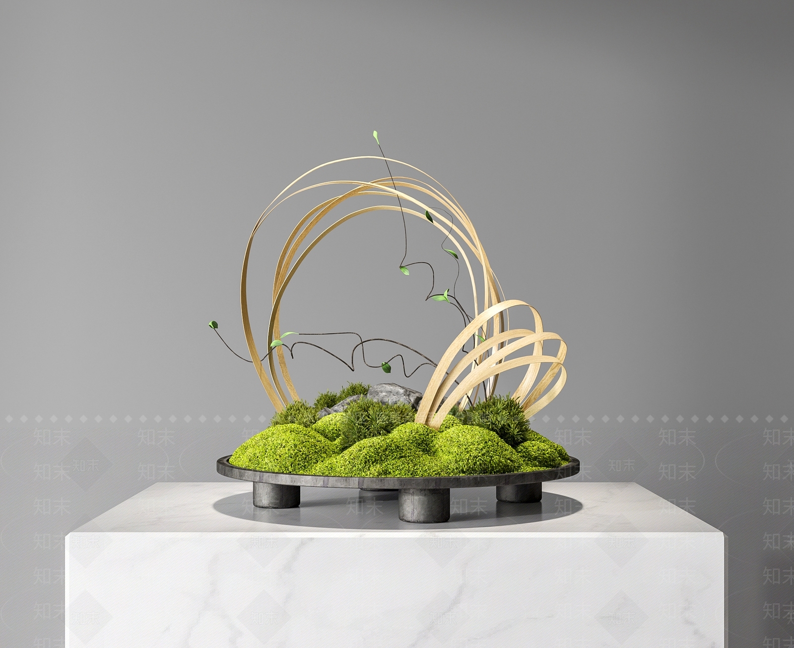 现代新中式绿植摆件3D模型下载【ID:1199605593】