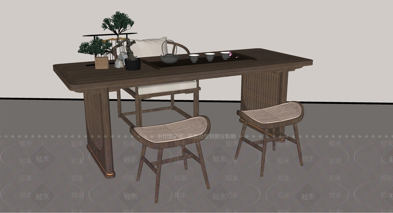 新中式茶桌椅SU模型下载【ID:1199606347】