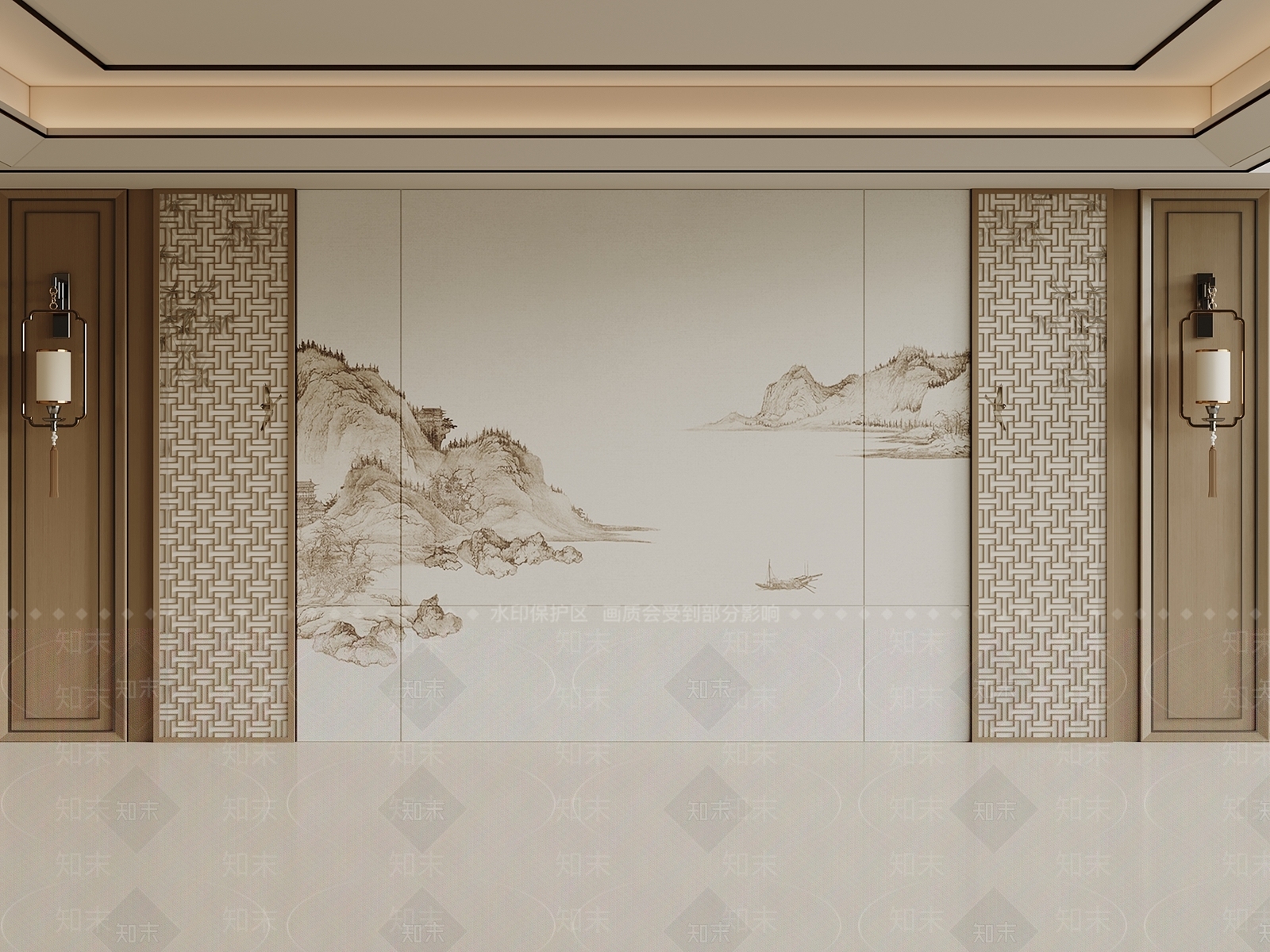 新中式沙发背景墙3D模型下载【ID:1199606974】