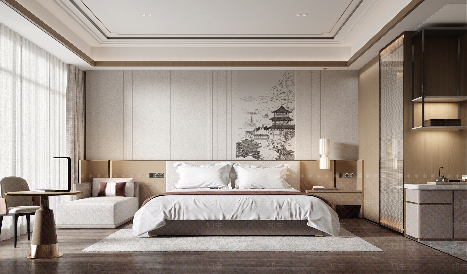 新中式酒店客房3D模型下载【ID:1199607375】