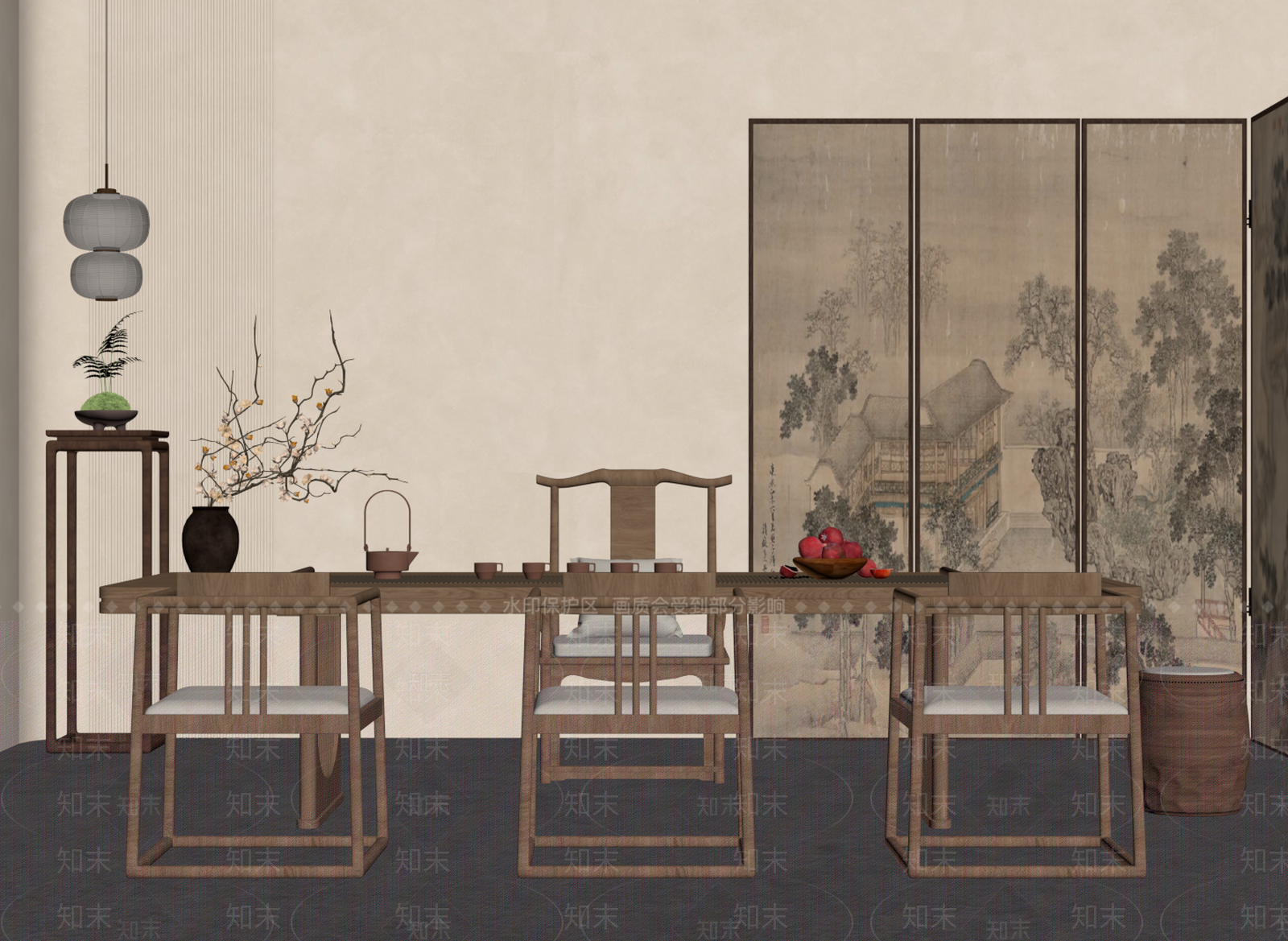新中式茶室SU模型下载【ID:1199609087】