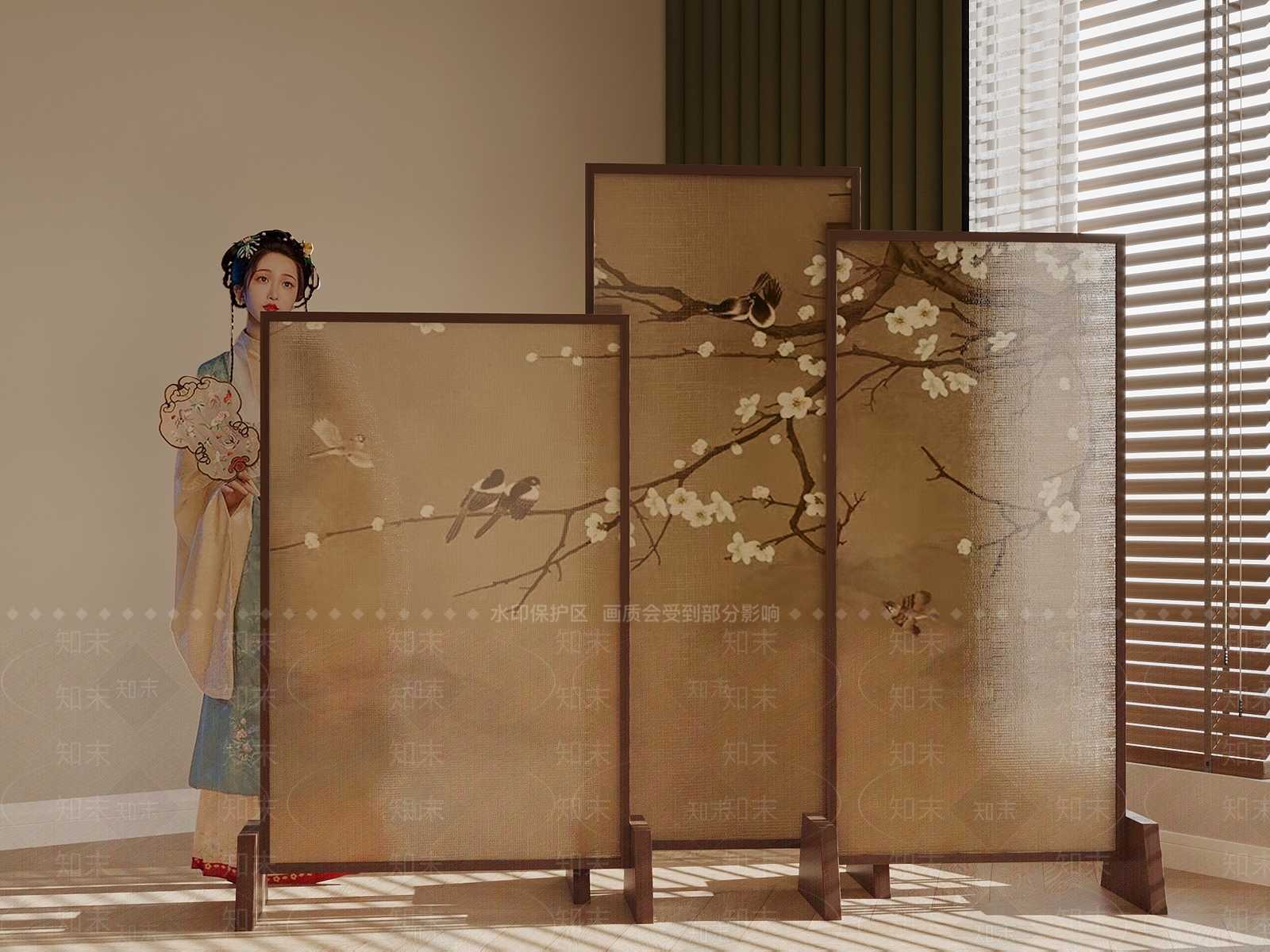新中式屏风3D模型下载【ID:1199614868】