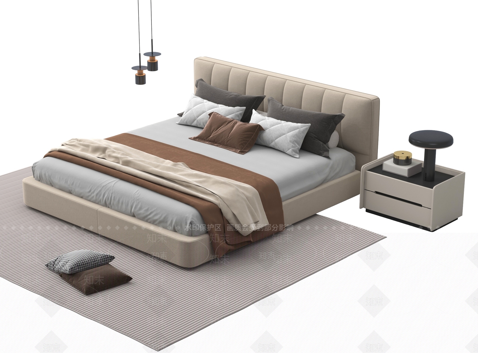 现代双人床3D模型下载【ID:1199616732】