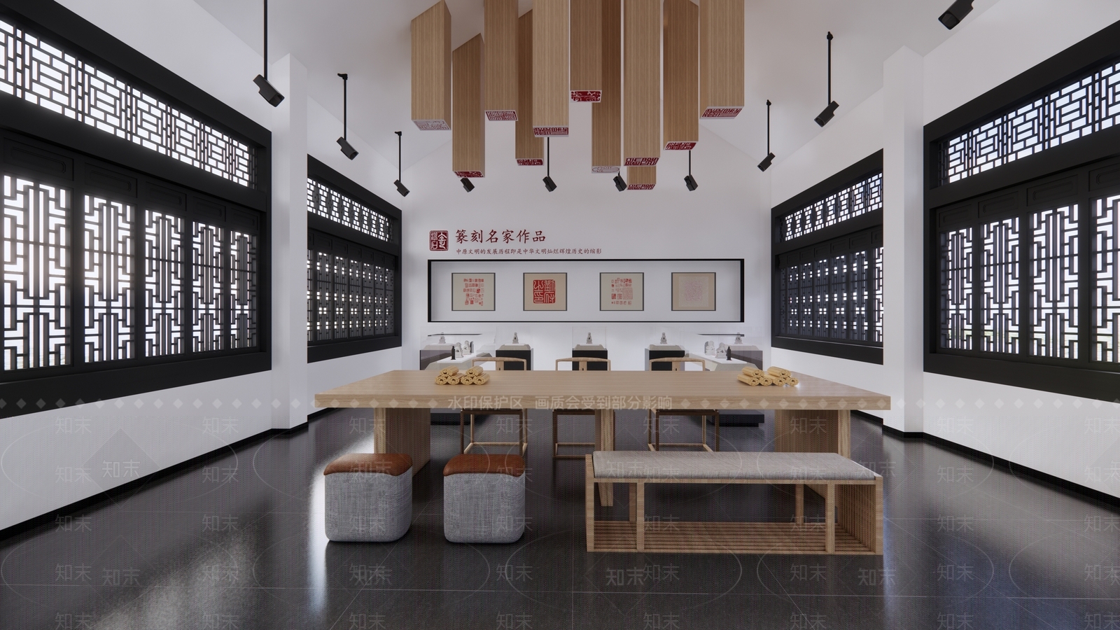 现代新中式艺术展厅SU模型下载【ID:1199982429】