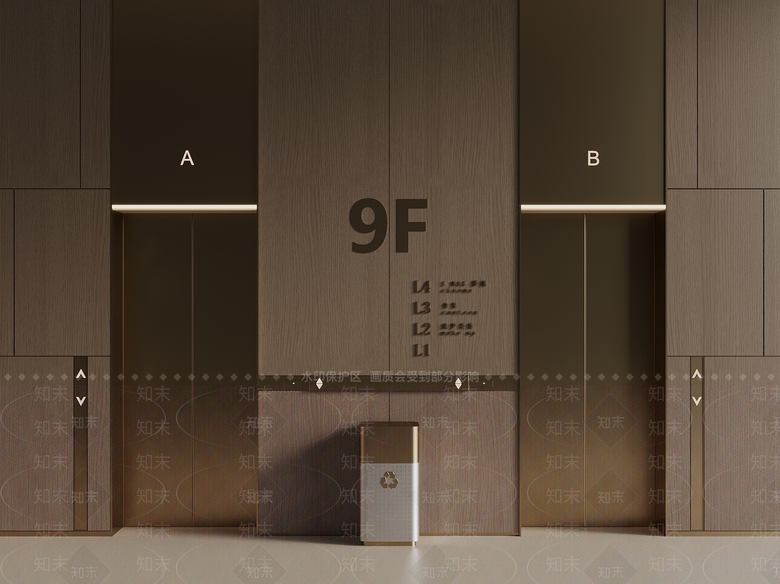 新中式轻奢电梯间3D模型下载【ID:1199622855】