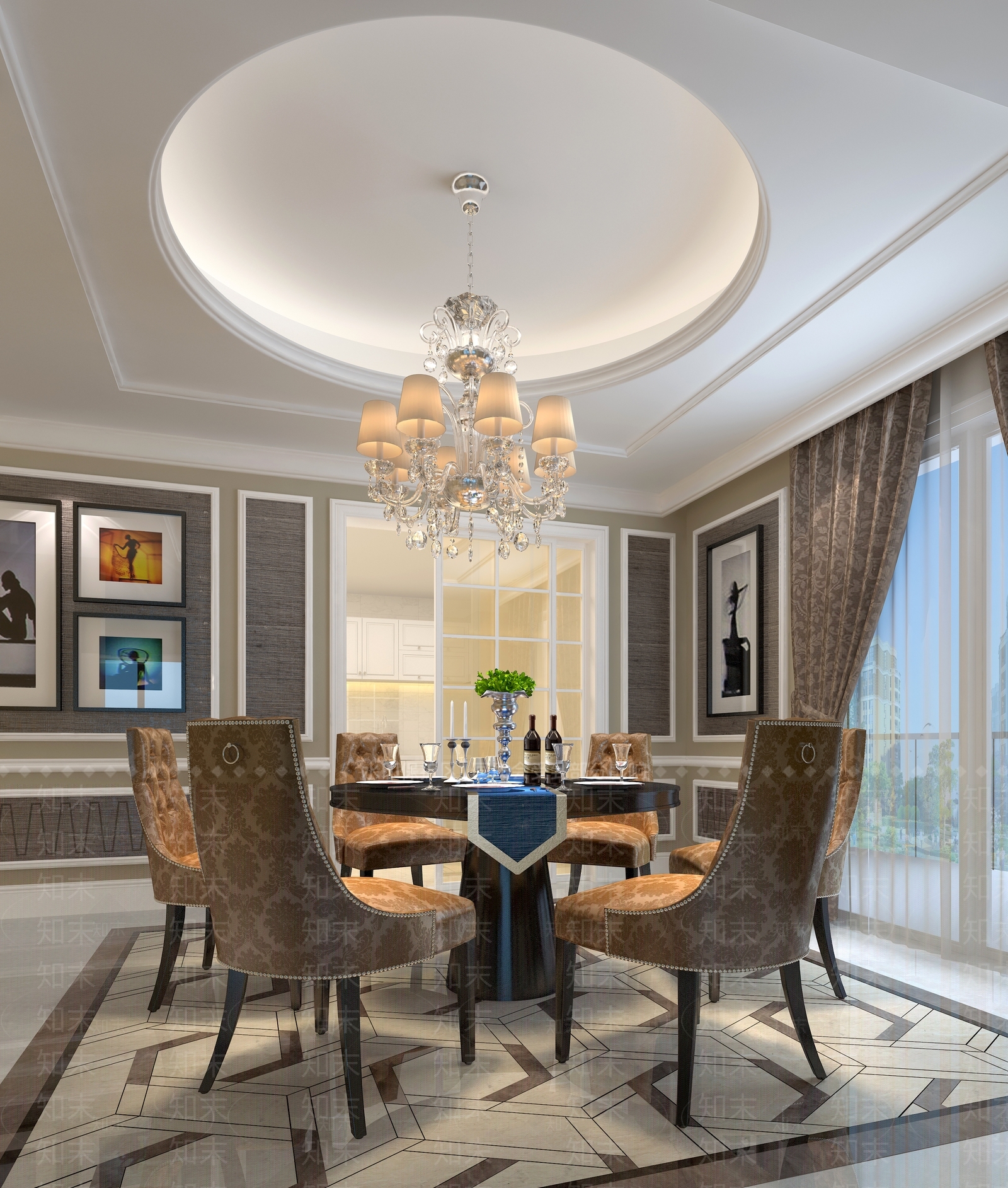 简欧法式别墅餐厅3D模型下载【ID:1199624736】