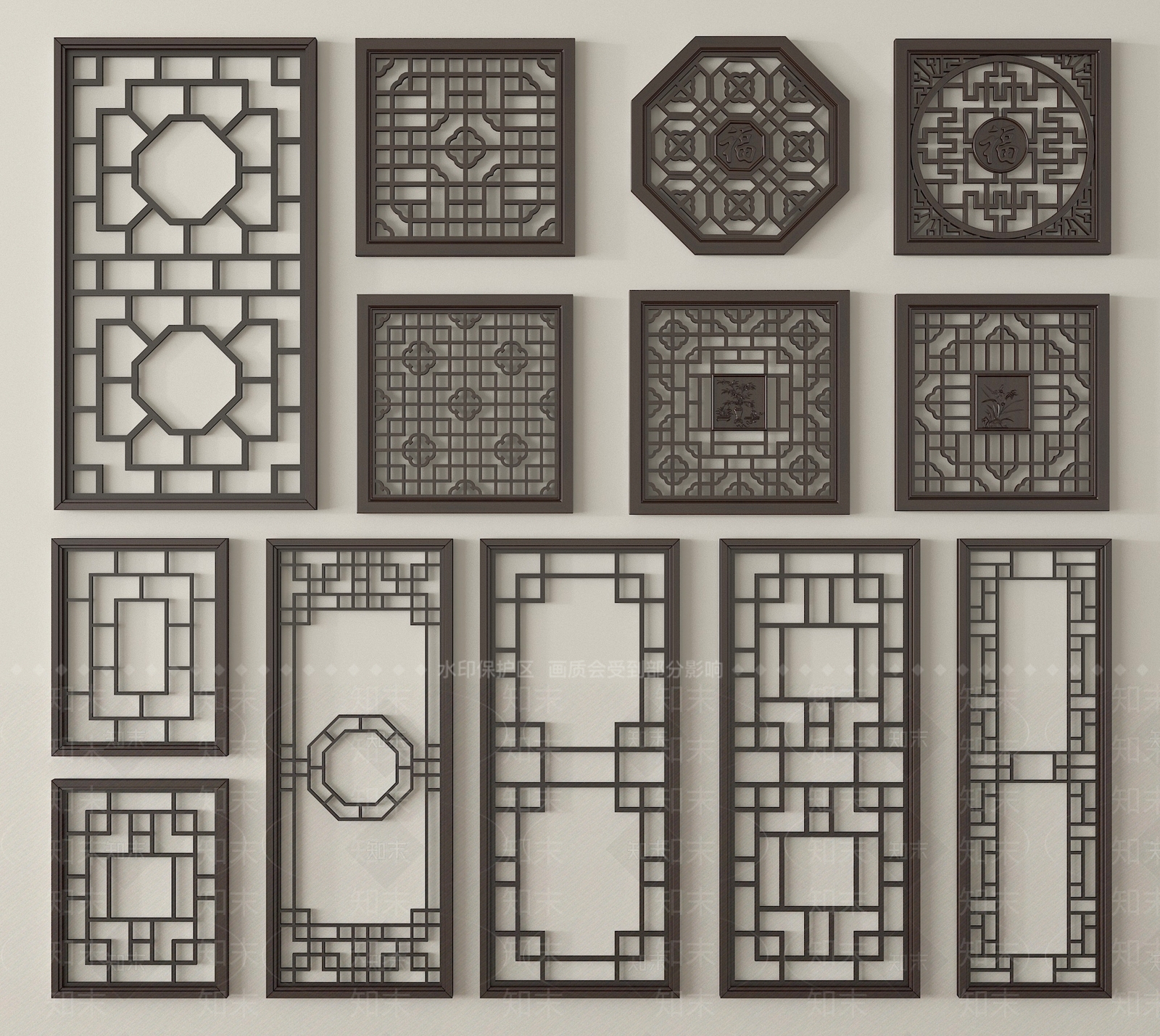 新中式镂花窗SU模型下载【ID:1199625518】