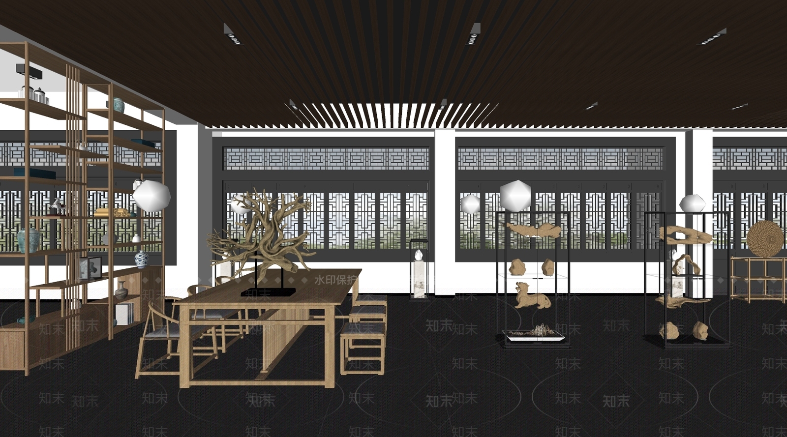 现代新中式文创展厅SU模型下载【ID:1199626395】
