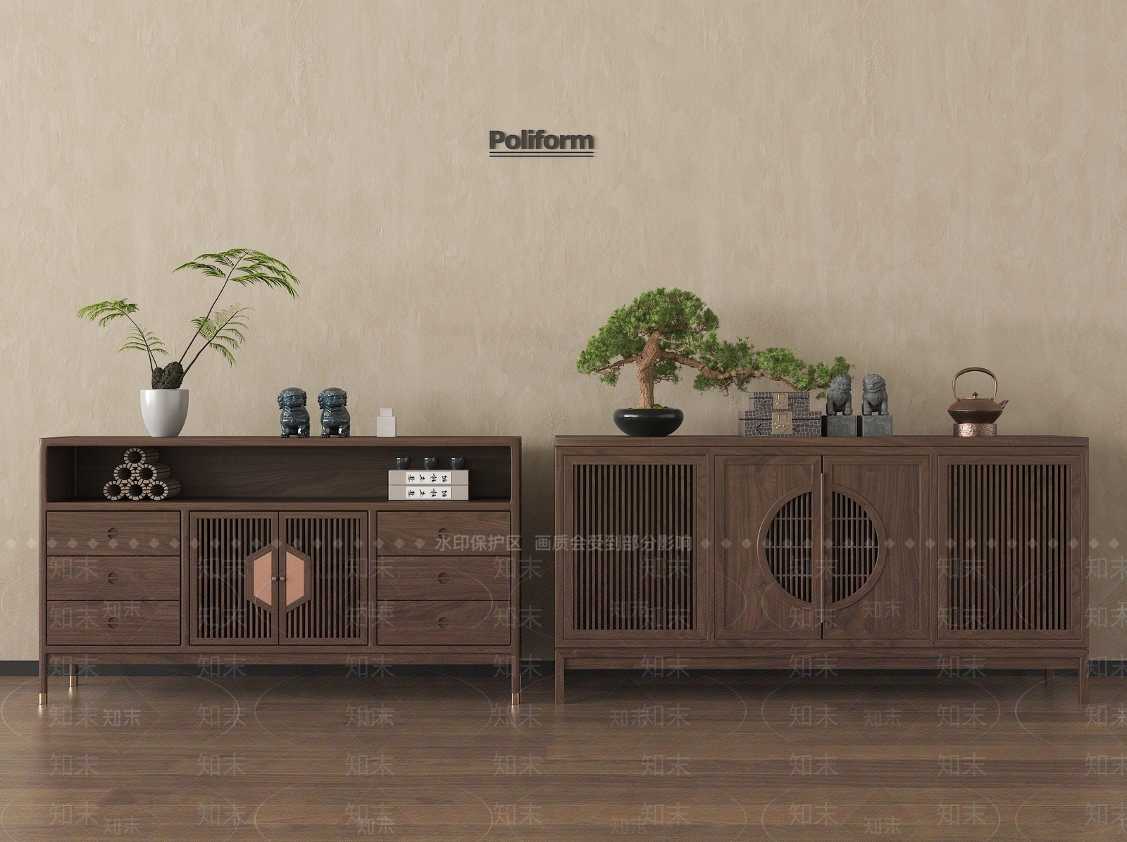新中式餐边柜3D模型下载【ID:1199632633】