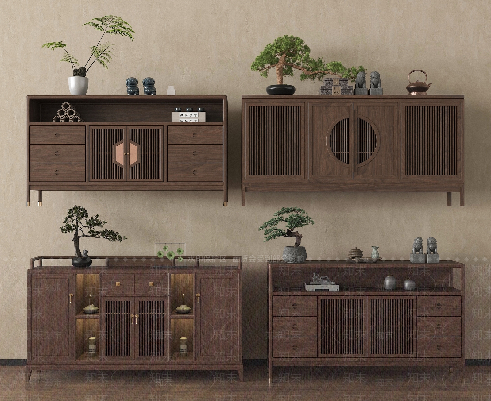 新中式餐边柜3D模型下载【ID:1199633550】