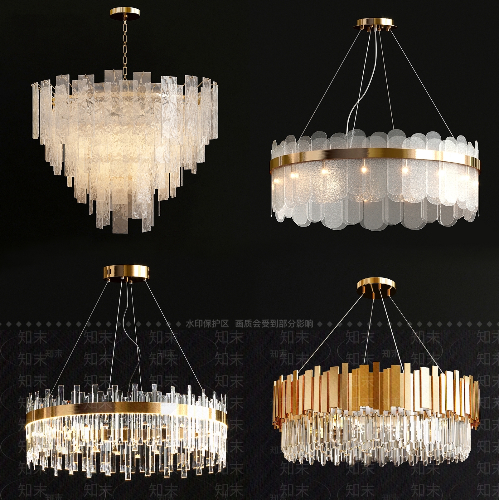 现代意式水晶吊灯3D模型下载【ID:1199633989】
