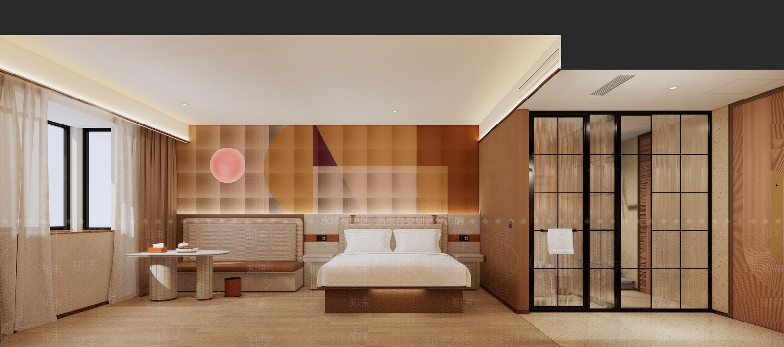 现代奶油酒店客房SU模型下载【ID:1199638729】