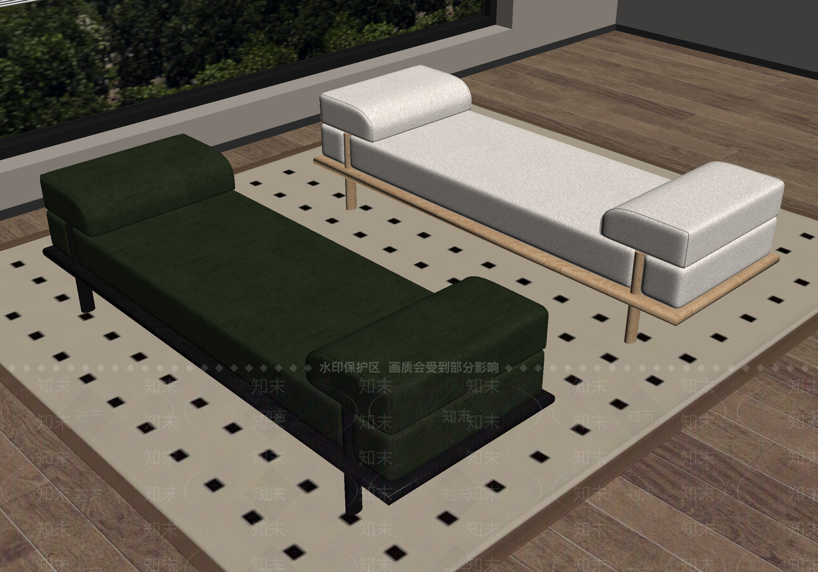 现代床尾凳SU模型下载【ID:1199639791】