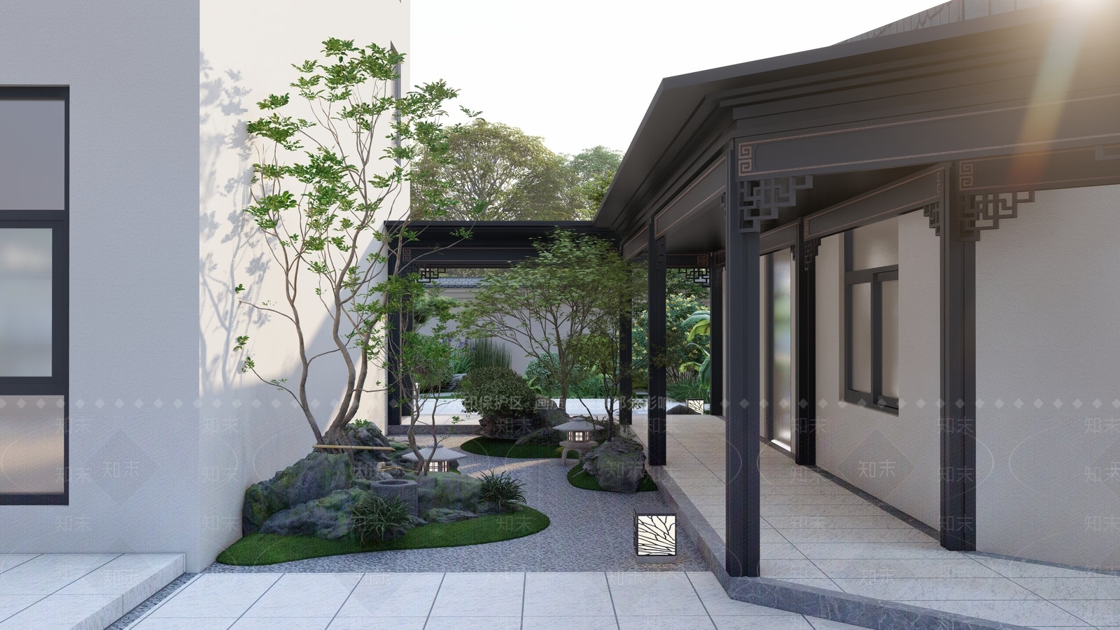 新中式中式连廊SU模型下载【ID:1199644271】