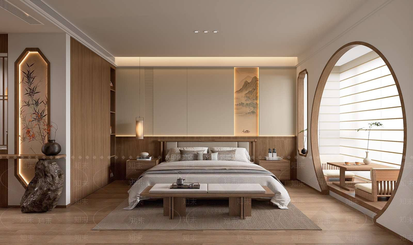 新中式家居卧室3D模型下载【ID:1199649877】