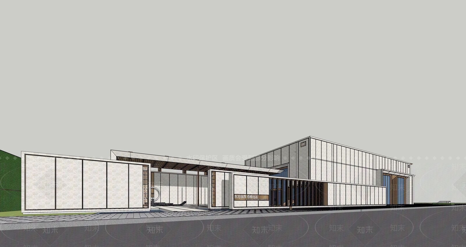 现代售楼处建筑SU模型下载【ID:1199648993】