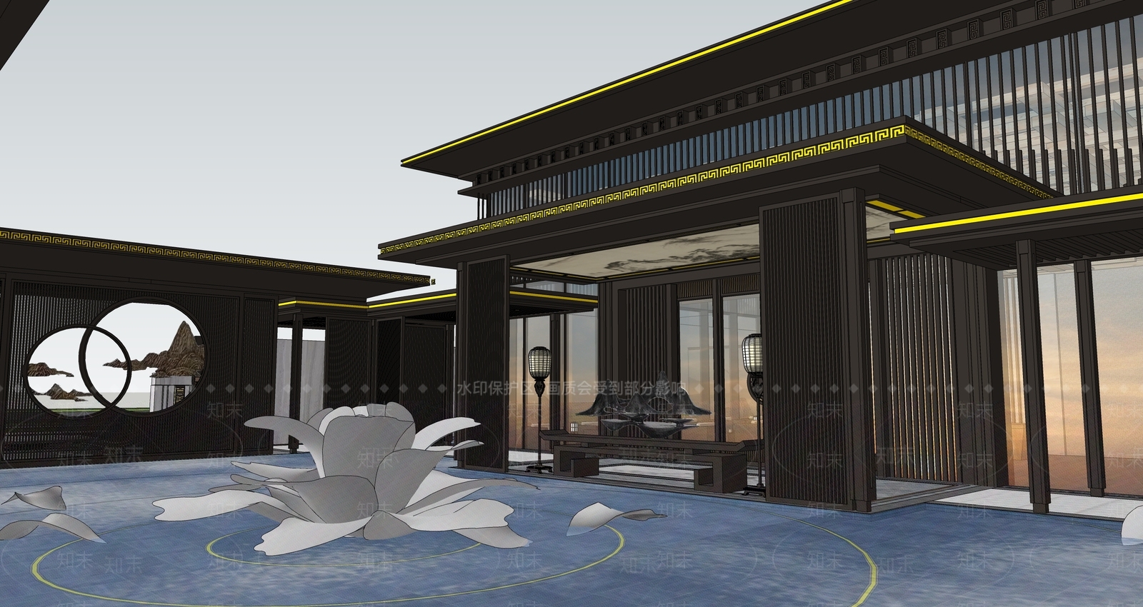 现代售楼处建筑SU模型下载【ID:1199651396】