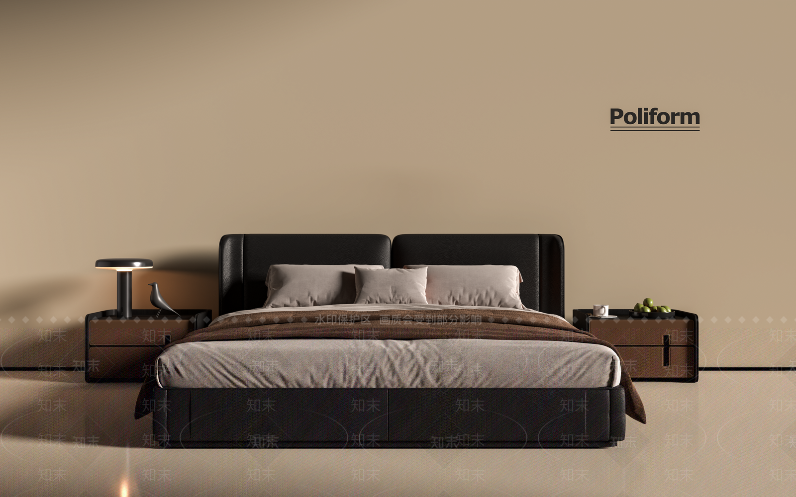 现代意式双人床SU模型下载【ID:1199660299】