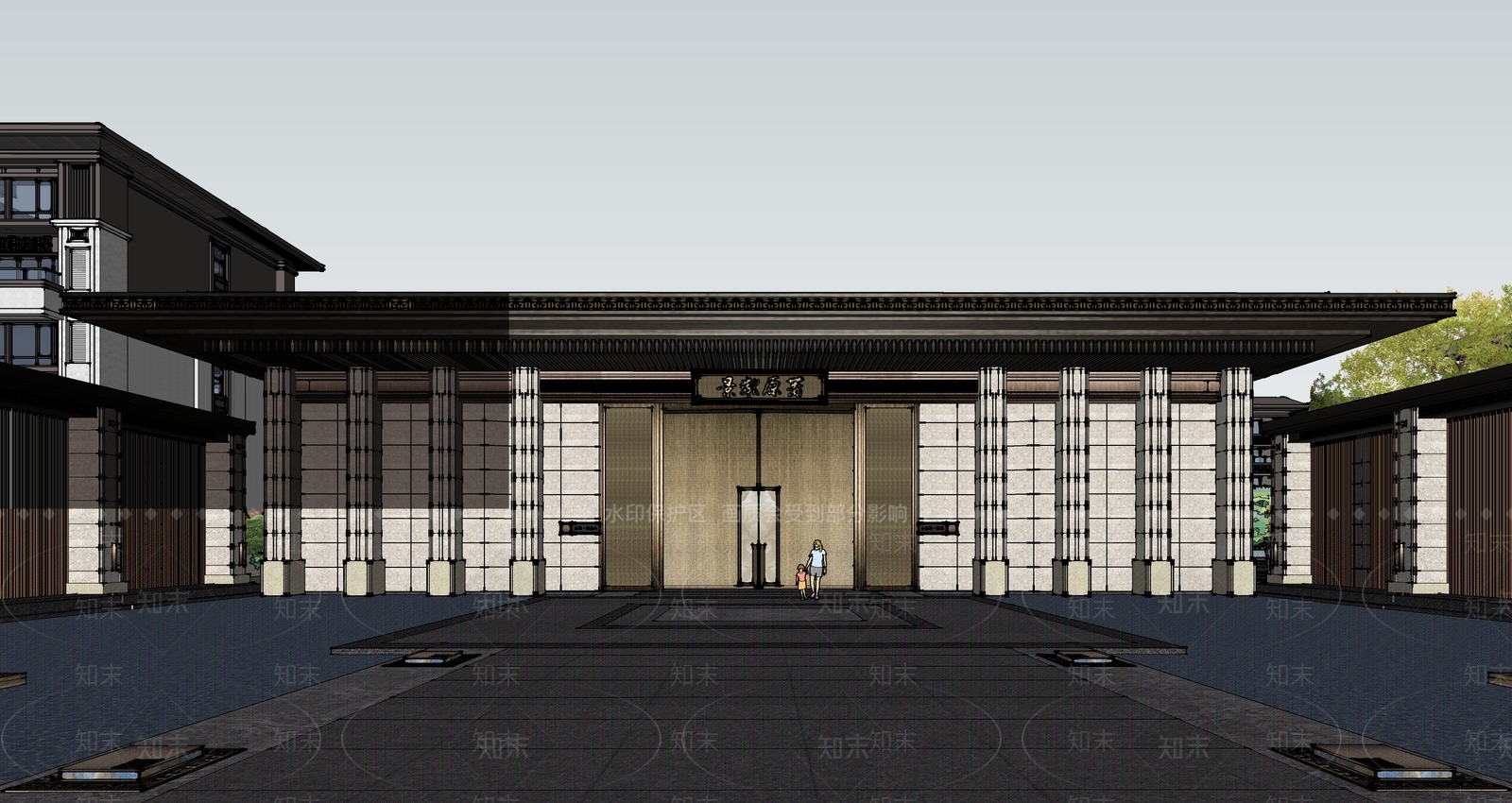 新中式中式售楼处建筑SU模型下载【ID:1199704654】