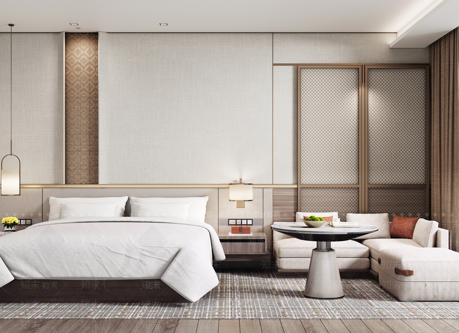 现代轻奢酒店客房SU模型下载【ID:1199662386】