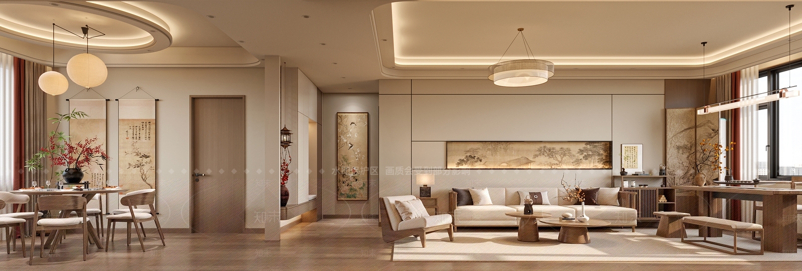 禅意新中式宋式客餐厅3D模型下载【ID:1199663010】