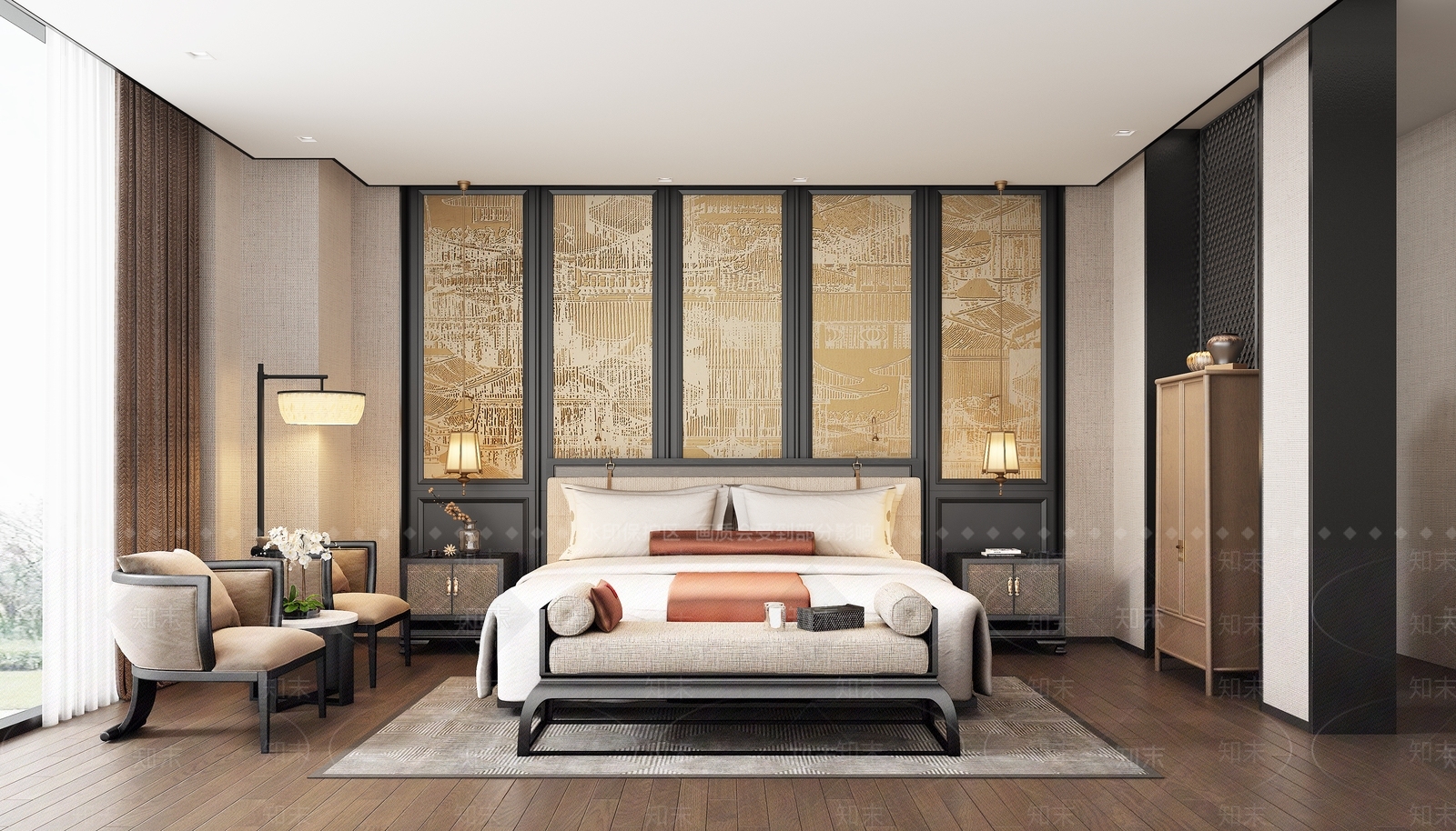 现代轻奢酒店客房SU模型下载【ID:1199665921】