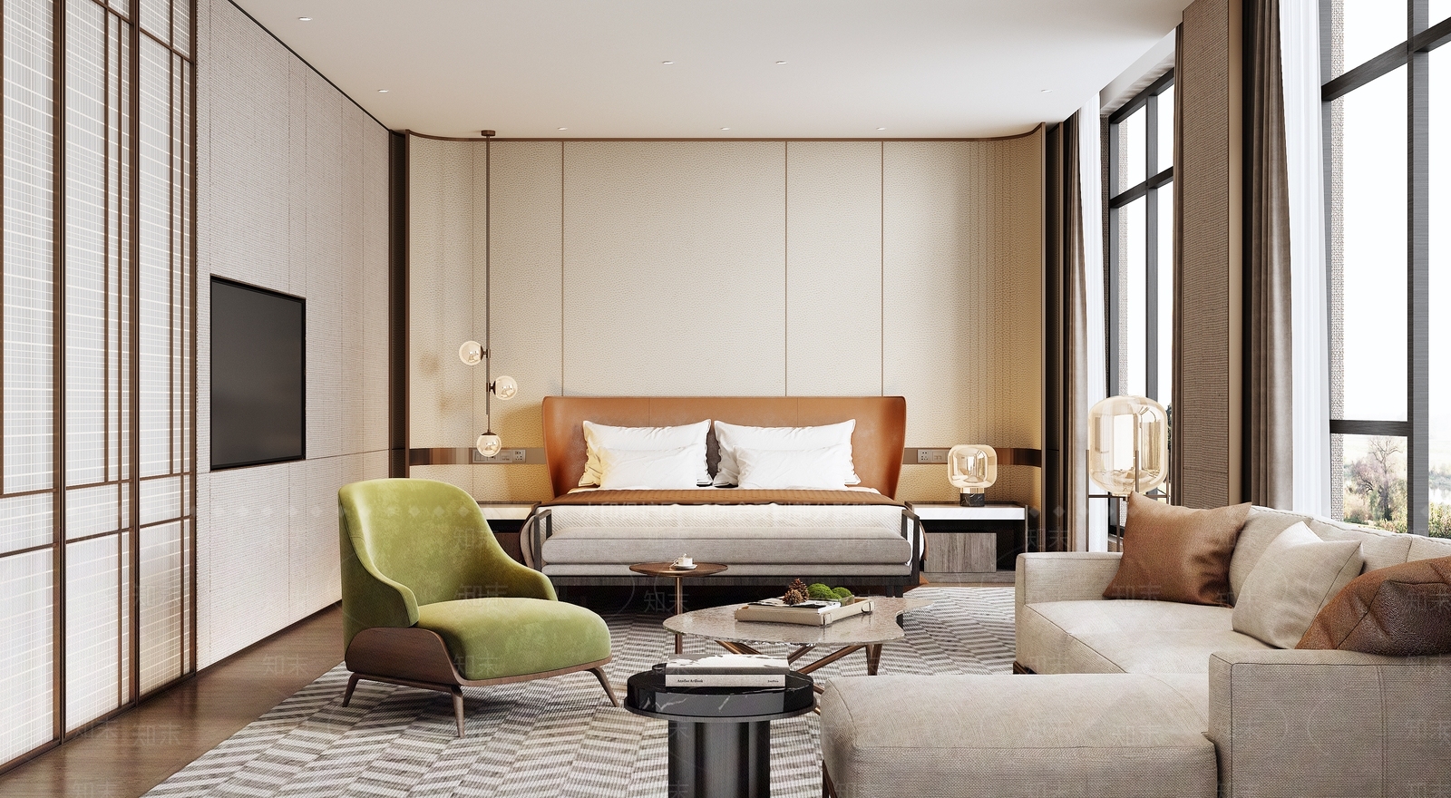 现代轻奢酒店客房SU模型下载【ID:1199667405】