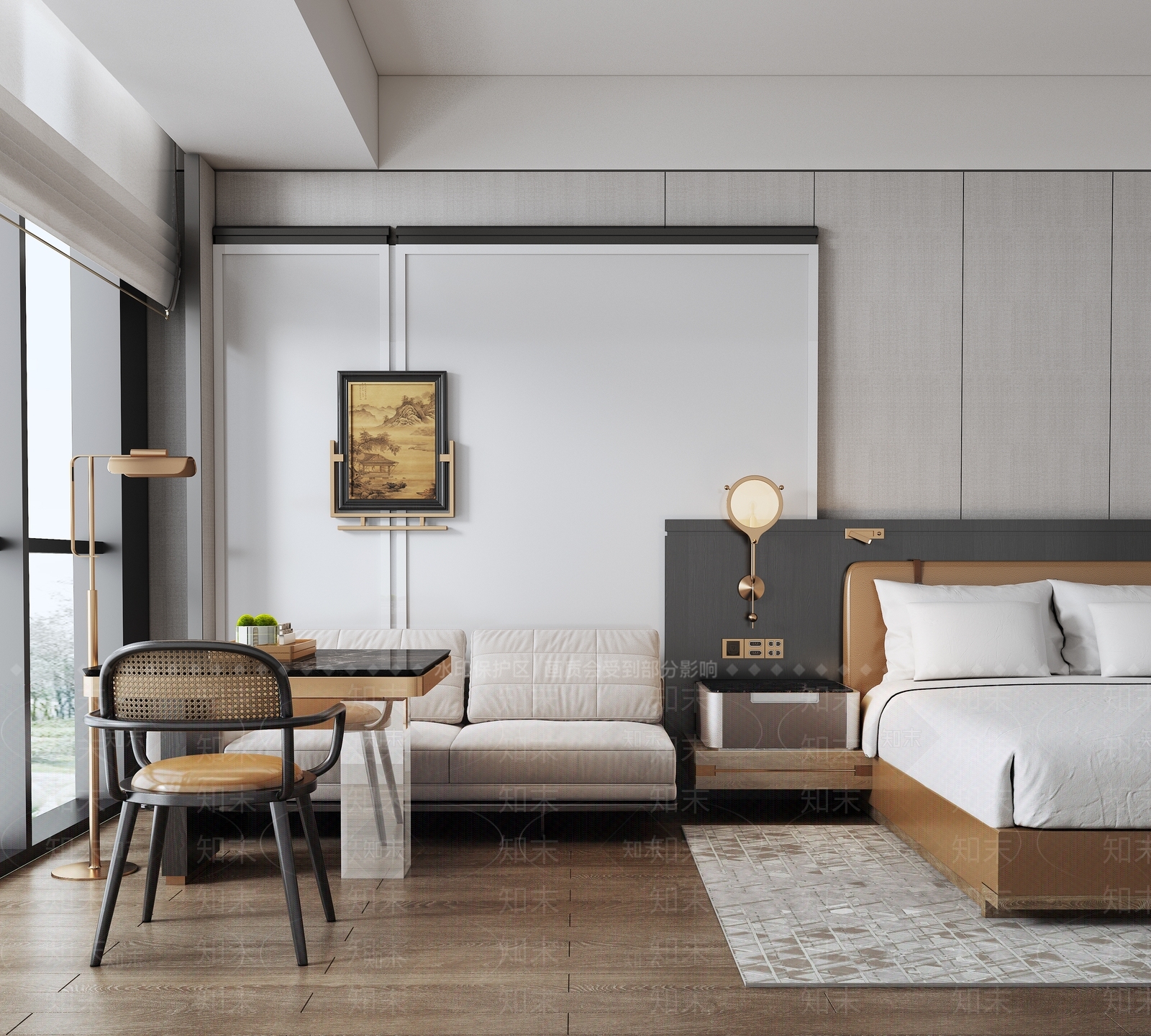 现代轻奢酒店客房3D模型下载【ID:1199668562】