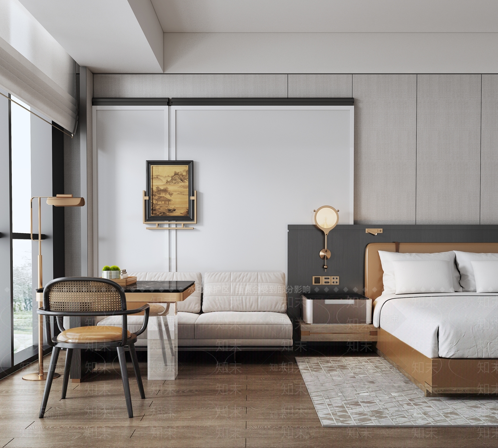 现代轻奢酒店客房SU模型下载【ID:1199668865】